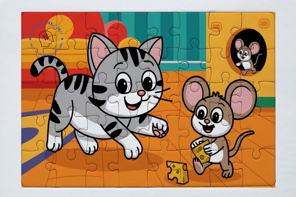 Playful Cat and Mouse Jigsaw Puzzle (120 pieces)